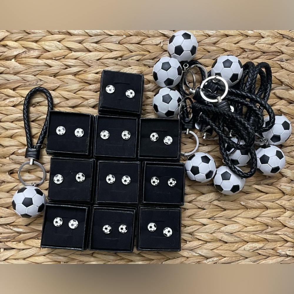 Soccer Keychains and earrings. Stocking stuffer. Gifts Lot of 20 items